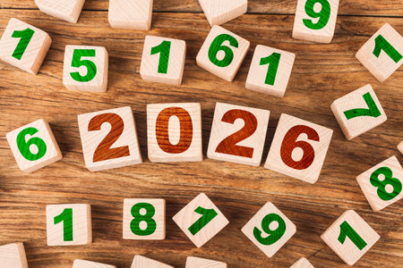 Wooden cubes with numbers in the form of the year 2015.の写真素材