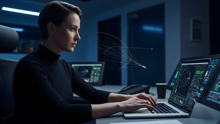 Dedicated cyber security analyst monitoring advanced digital interfaces