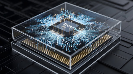 Advanced 1nm microchip concept showcasing next-generation computing and circuit design