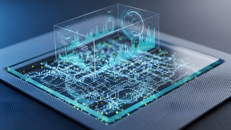 Smart city planning and data analysis displayed with holographic technology on a digital interface