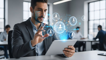 Business professional leveraging advanced technology for talent acquisition and data management