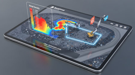 Augmented reality visualization for smart mining operations displaying metal density and equipment...