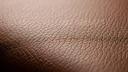 Extreme close-up of a dark brown faux leather surface revealing its detailed texture, fine...の写真素材