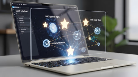 Laptop a holographic network of stars and spheres with data visualization on screen.......の写真素材