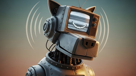 Wave showing robotic dog head with television screen and sound wave. resolutionの写真素材