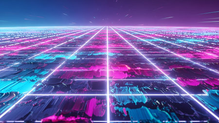 Vaporwave showing vaporwave grid with textured surface and neon glow. resolution