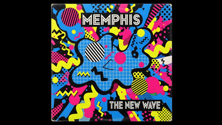 A vibrant and chaotic album cover titled "Memphis The New Wave" featuring bold geometric shapes...の写真素材
