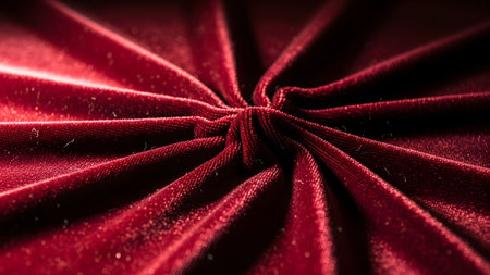 Swirled showing rich red velvet fabric swirled into a central knot with soft lighting and...の写真素材
