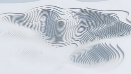 White and grey layered abstract topographic contours form a detailed textured landscape with...の写真素材
