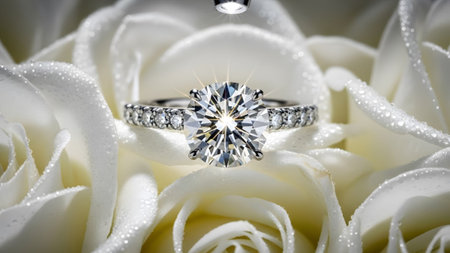 A cut diamond engagement ring with a pav
