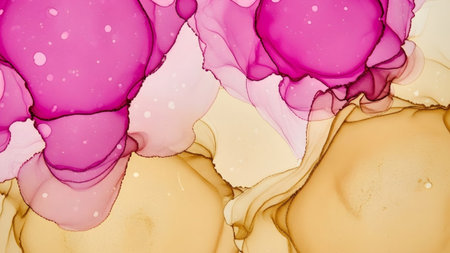 Flowing pink and golden yellow ink creates soft gradients and organic shapes with a fluid,...