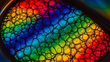 (2021) showing close-up of colorful bubbles in a rainbow gradient forming a textured pattern...