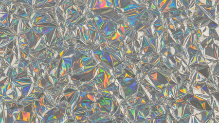 Crinkled holographic foil a vibrant spectrum of iridescent rainbow colors and a metallic sheen.