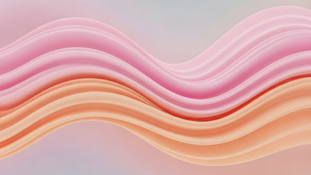 Soft pink and orange gradient waves create a smooth, flowing abstract background with gentle...の写真素材