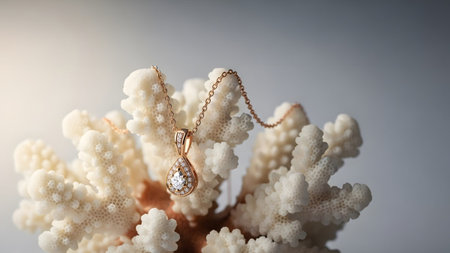 Pendant showing rose gold teardrop diamond pendant necklace with intricate detailing on white...の写真素材