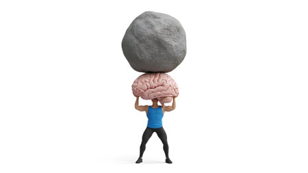 White showing man lifting brain with large rock on isolated on white background. resolution...