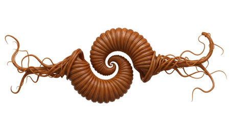 (1560) showing brown organic spiral shape made of twisted vines and twigs on white background....