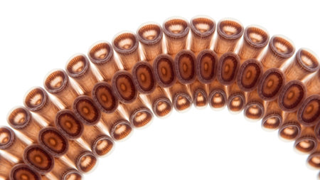 Tentacle showing abstract close up of octopus tentacle suckers arranged in a curved pattern on...