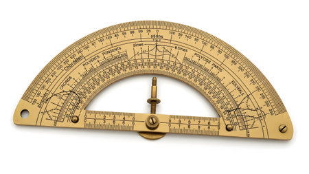 Detailed showing antique brass nautical navigation instrument with detailed markings and a...