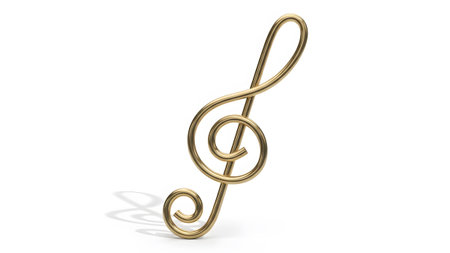 Wire showing curved gold wire treble clef music symbol with shadow on white. resolution...