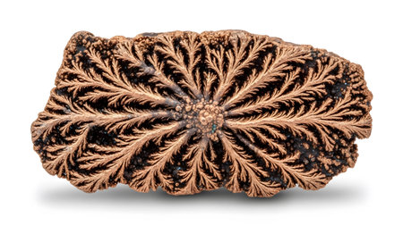 A dendritic copper mineral formation a symmetrical radial pattern of fine branching structures...