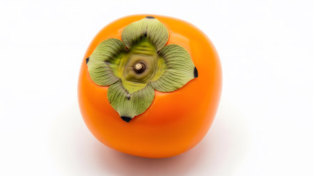 (2561) showing bright orange persimmon fruit with green sepals on white background.の写真素材