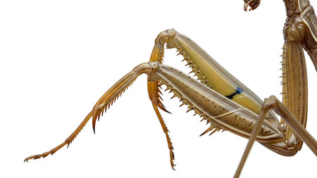 Sharp showing detailed macro of praying mantis foreleg with sharp spines and serrated edges....