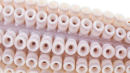 Tentacle showing macro view of octopus tentacle suckers with intricate texture and pale white...