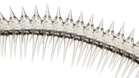 Extreme close-up reveals a delicate, transparent structure with numerous sharp, pointed...