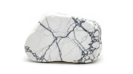 Background showing white howlite stone with black veins isolated on white background natural...の写真素材