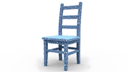 A solid blue chair meticulously crafted from a multitude of small, uniform blue spheres,...の写真素材
