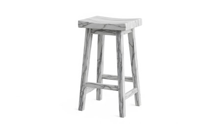 A bar stool featuring a white marble pattern with gray veins and a saddle-shaped seat rests on a...の写真素材
