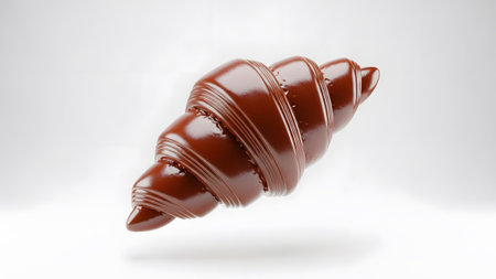 showing rich chocolate croissant pastry with glossy texture floating on white background....の写真素材