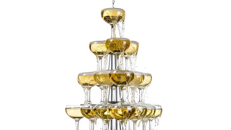 Poured showing champagne tower with cascading bubbly liquid being poured from the glass against...の写真素材
