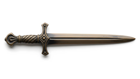 (5425) showing antique bronze dagger with a twisted handle and decorative crossguard.
