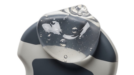 showing clear gel with air bubbles on a gray and dark gray curved.