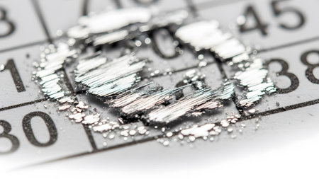 showing close-up of a scratched lottery ticket revealing numbers and metallic silver foil....の写真素材