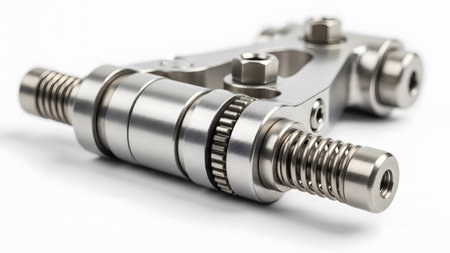 showing precision engineered metal component with intricate gears springs and bolts on...の写真素材
