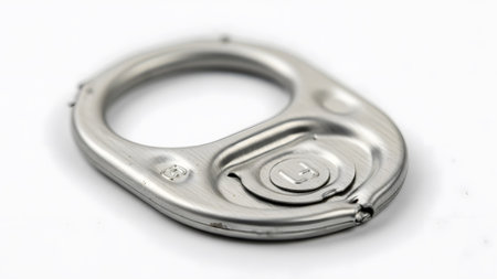 Ring showing silver aluminum can tab ring opener isolated on white background with subtle...