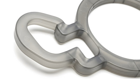 showing translucent gray plastic handle with interlocking loops on white background.