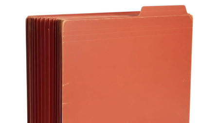 Folder showing coral red accordion file folder with tab on white background. resolution...の写真素材