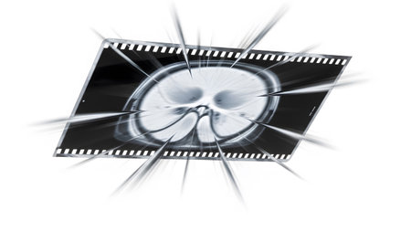 Strip showing medical mri scan on strip with radial blur effect on white background.
