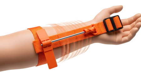 Blur showing orange tourniquet applied to a mannequin arm with motion blur. resolution...