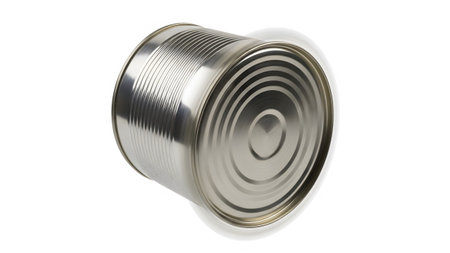 Ribbed showing silver metal can with ribbed texture spinning with motion blur on a white...
