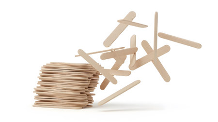 (7236) showing stack of wooden popsicle sticks with scattered sticks falling in motion
