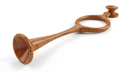 A smooth, polished wooden with a flared end and a circular handle, presented on a white background.