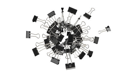 (4707) showing black binder clips arranged in a circular pattern on a white...