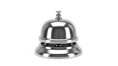 (71) showing shiny silver hotel service bell on white background. resolution