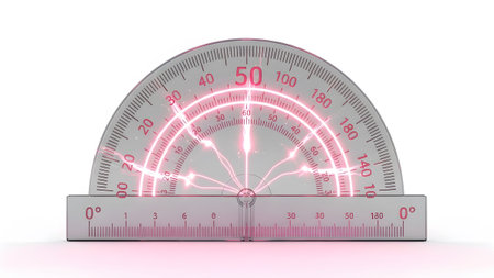 (592) showing protractor with pink neon glow and electrical spark effect on white background....