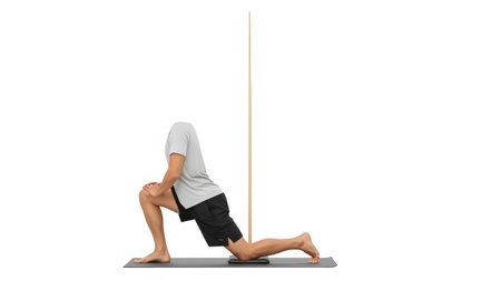 Lunge showing person in grey t-shirt and black shorts doing a lunge stretch...
